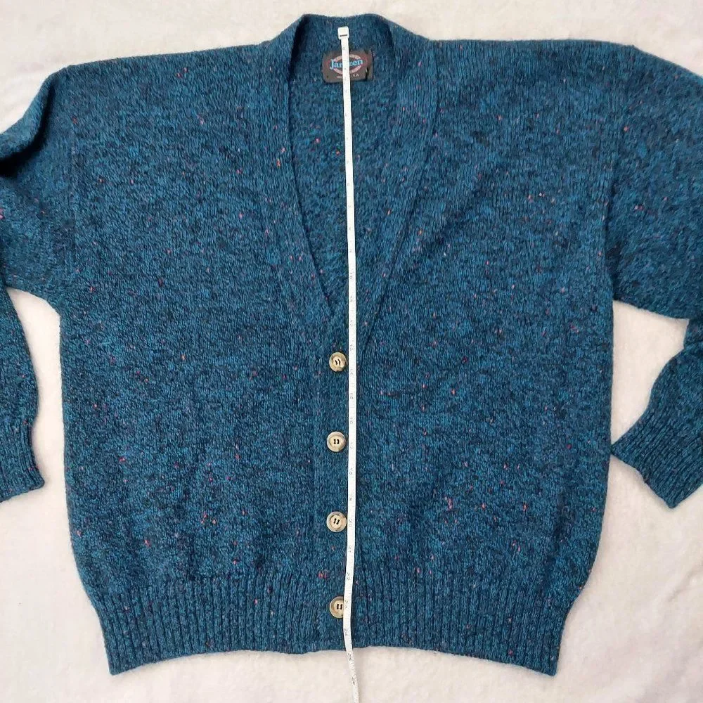Vintage 1980s 1990s Jantzen Cardigan sweater, Unisex, Blue, L - Picture 10 of 16